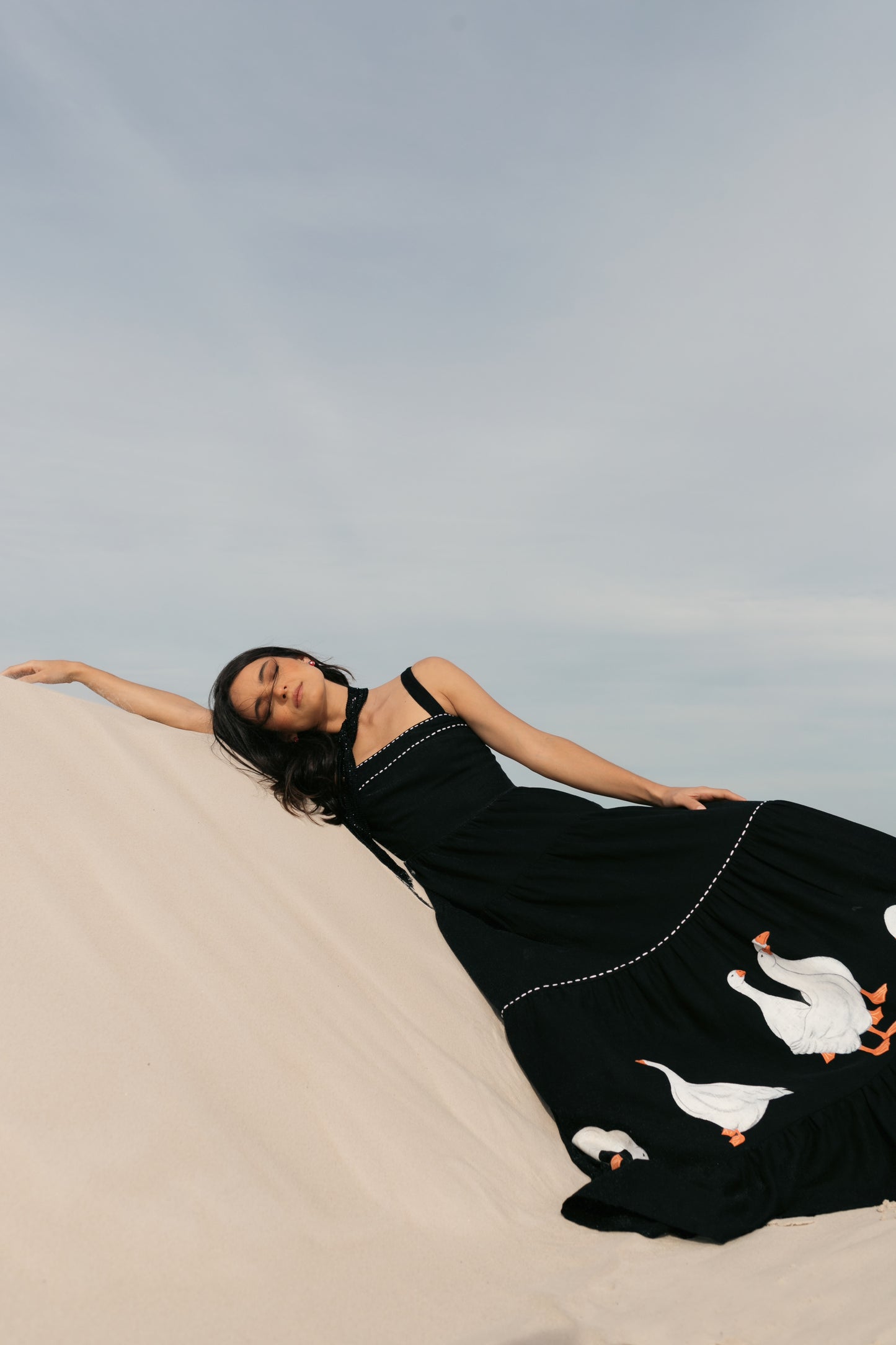 Robe longue à imprimé oie noire