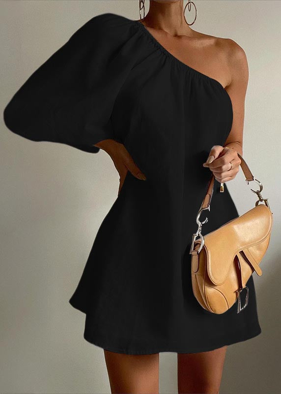 Robe ample à épaules dénudées en coton et lin pour femme
