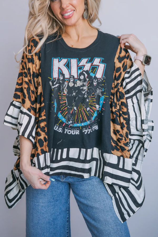 Kiss Printed Bat Sleeve T-shirt (no Back Pocket)