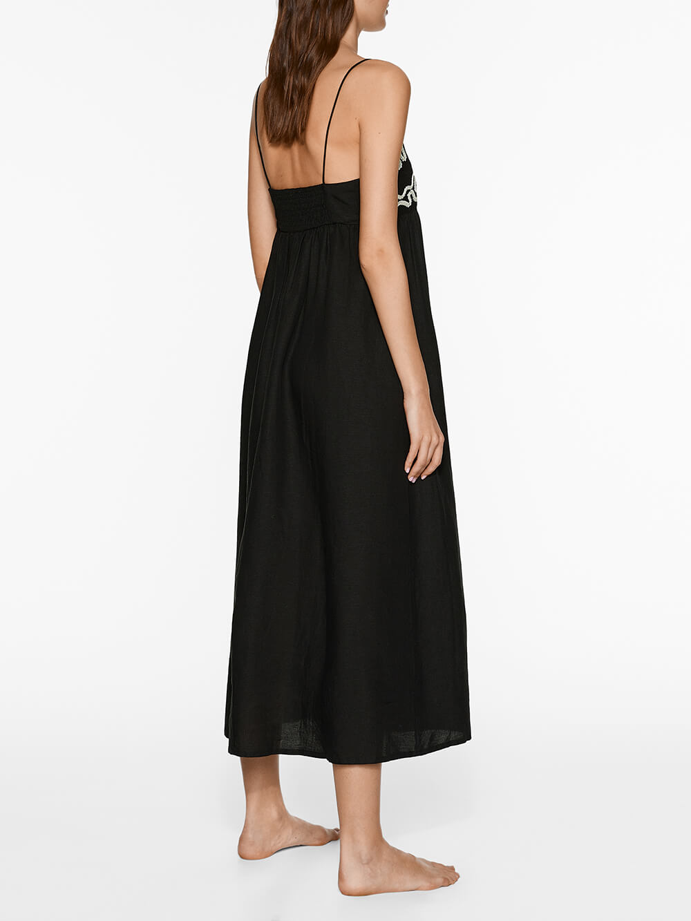 Robe mi-longue à bretelles en patchwork floral en lin classique