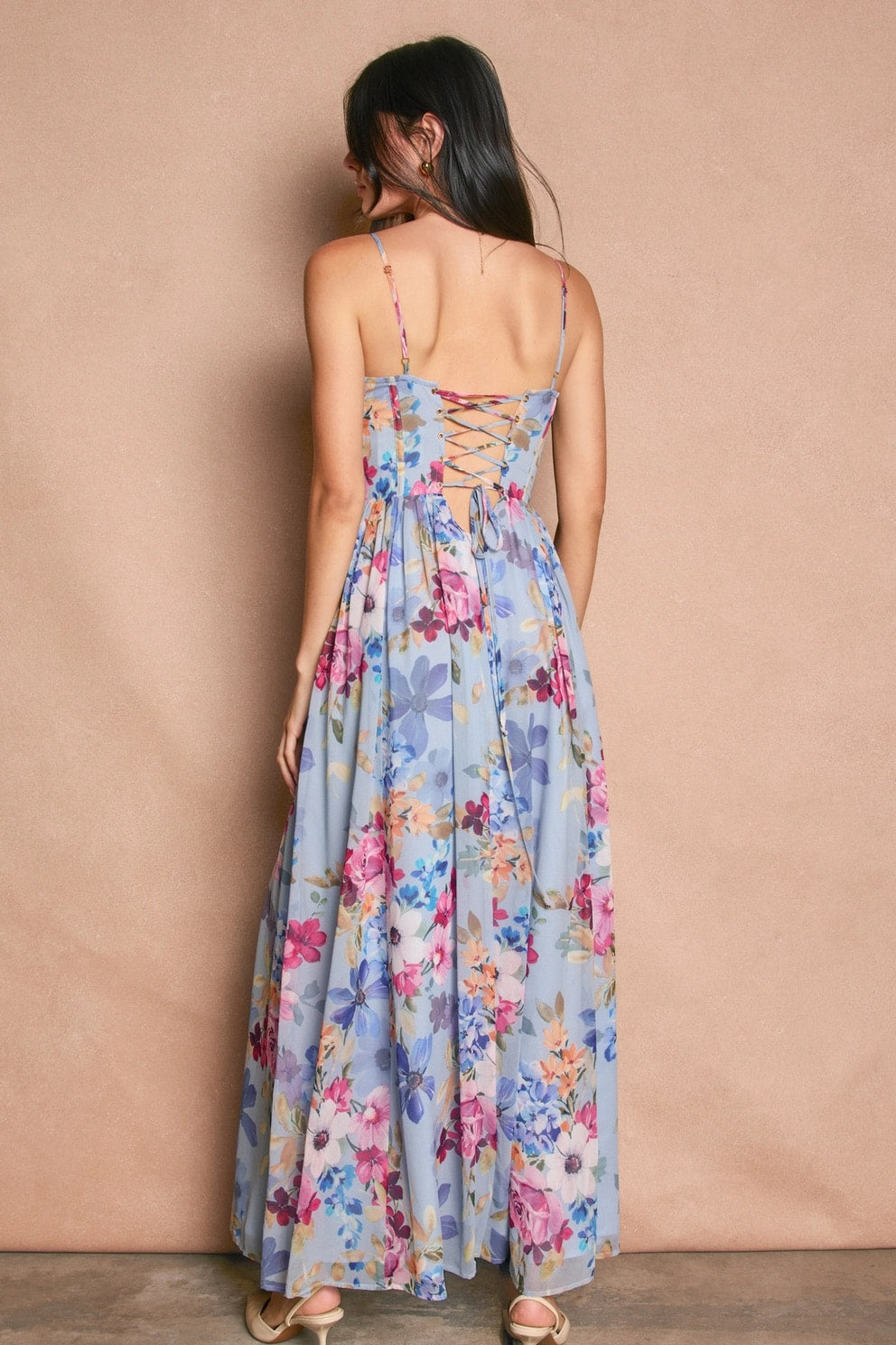 Corset Maxi Dress - Garden Blue