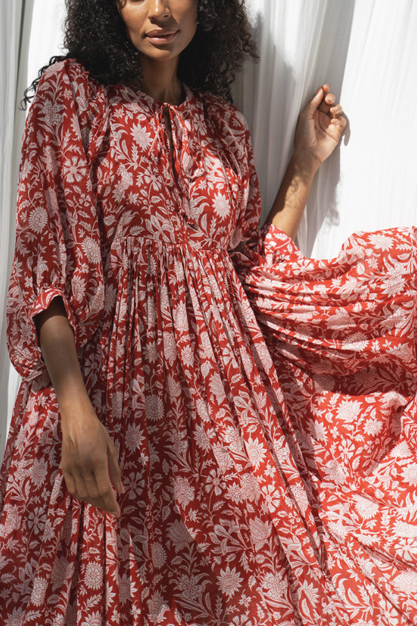 V-neck Floral Loose Dress