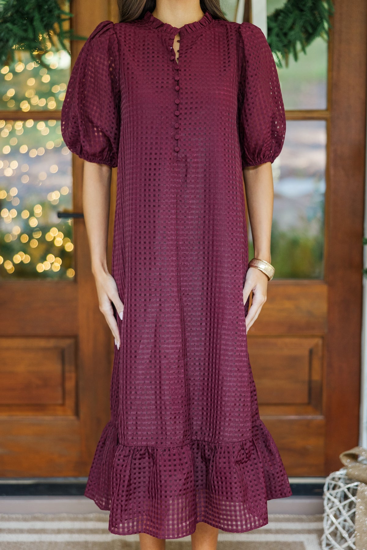 Robe mi-longue texturée bordeaux clair