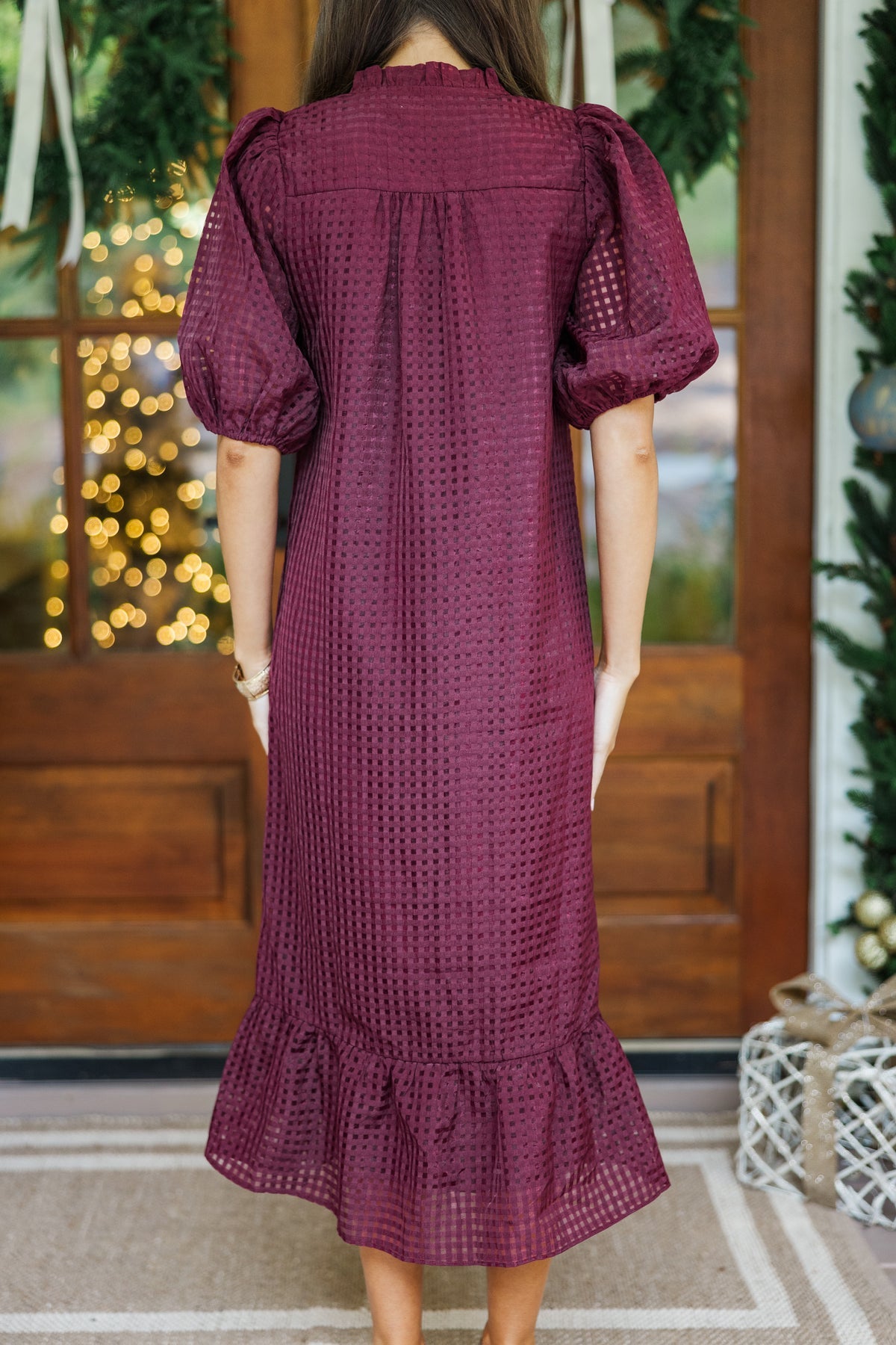 Robe mi-longue texturée bordeaux clair