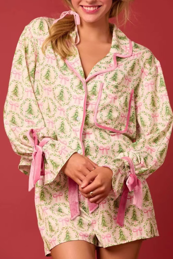 SANTA PAJAMAS VELVET BOW PAJAMAS SET