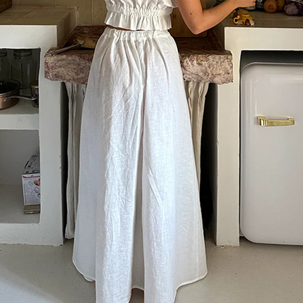 Ensemble jupe longue sans manches à lacets en coton et lin pour femme