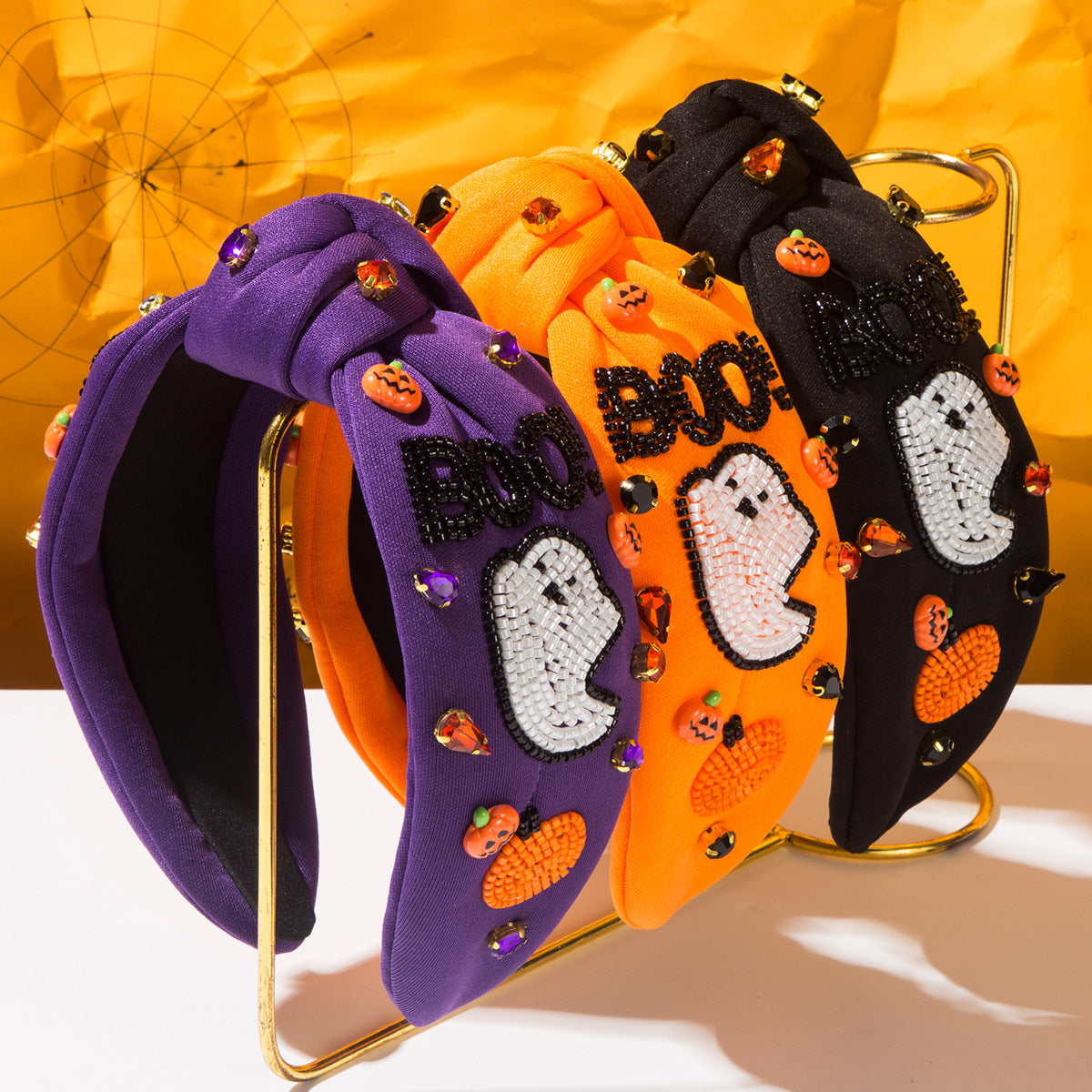 Diamond-encrusted BOO Ghost Pumpkin Headband