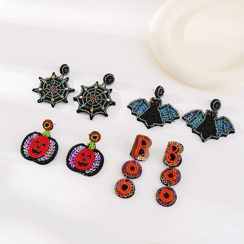 Bat Seed Bead And Sequin Earrings