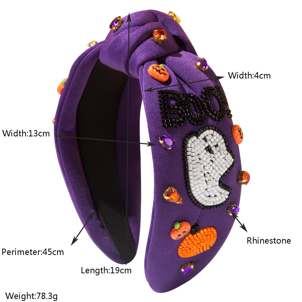 Diamond-encrusted BOO Ghost Pumpkin Headband
