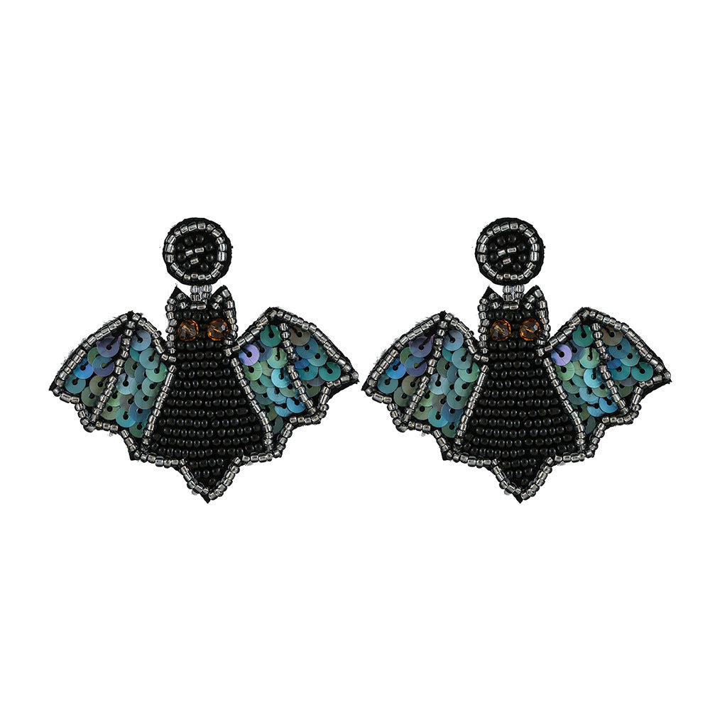 Bat Seed Bead And Sequin Earrings