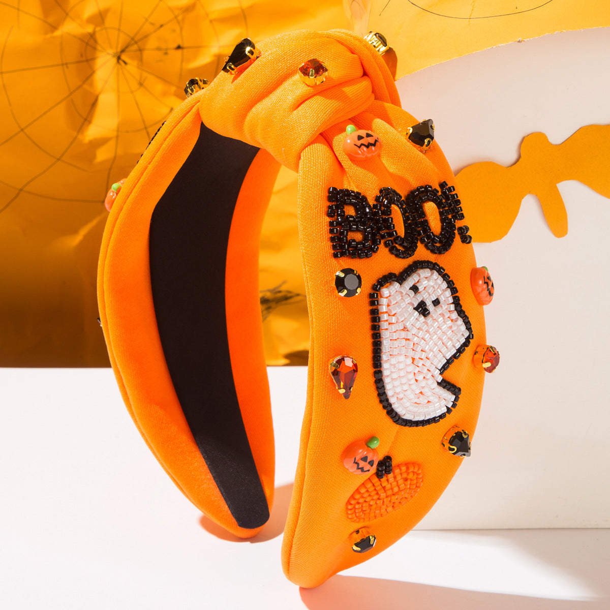 Diamond-encrusted BOO Ghost Pumpkin Headband