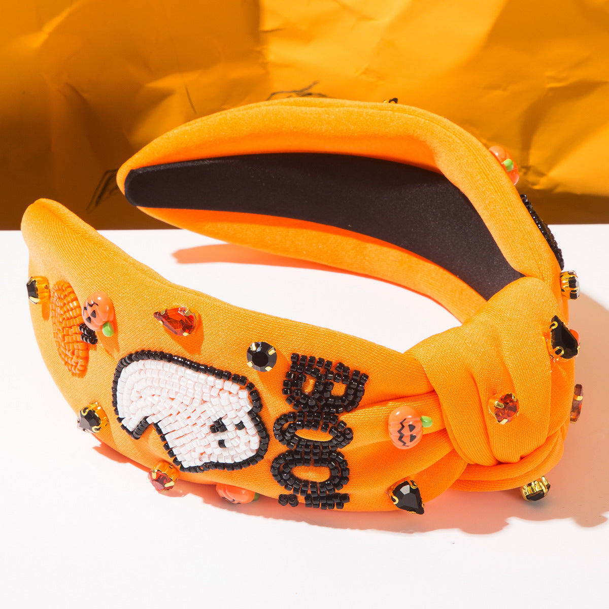 Diamond-encrusted BOO Ghost Pumpkin Headband