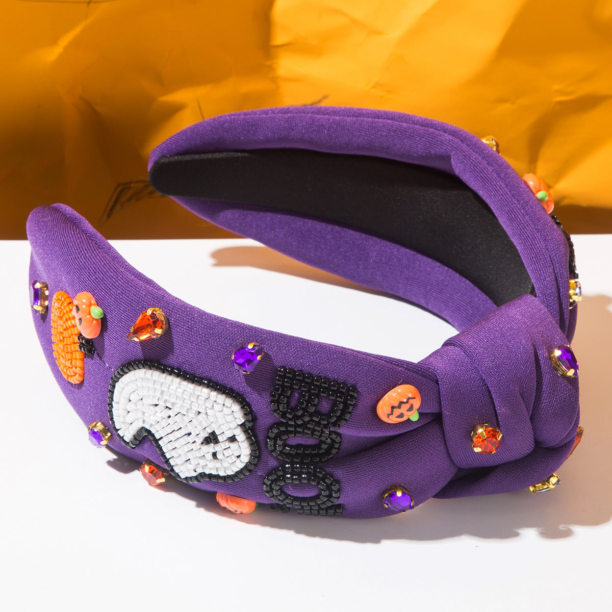 Diamond-encrusted BOO Ghost Pumpkin Headband