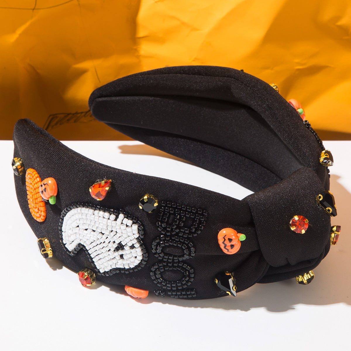 Diamond-encrusted BOO Ghost Pumpkin Headband
