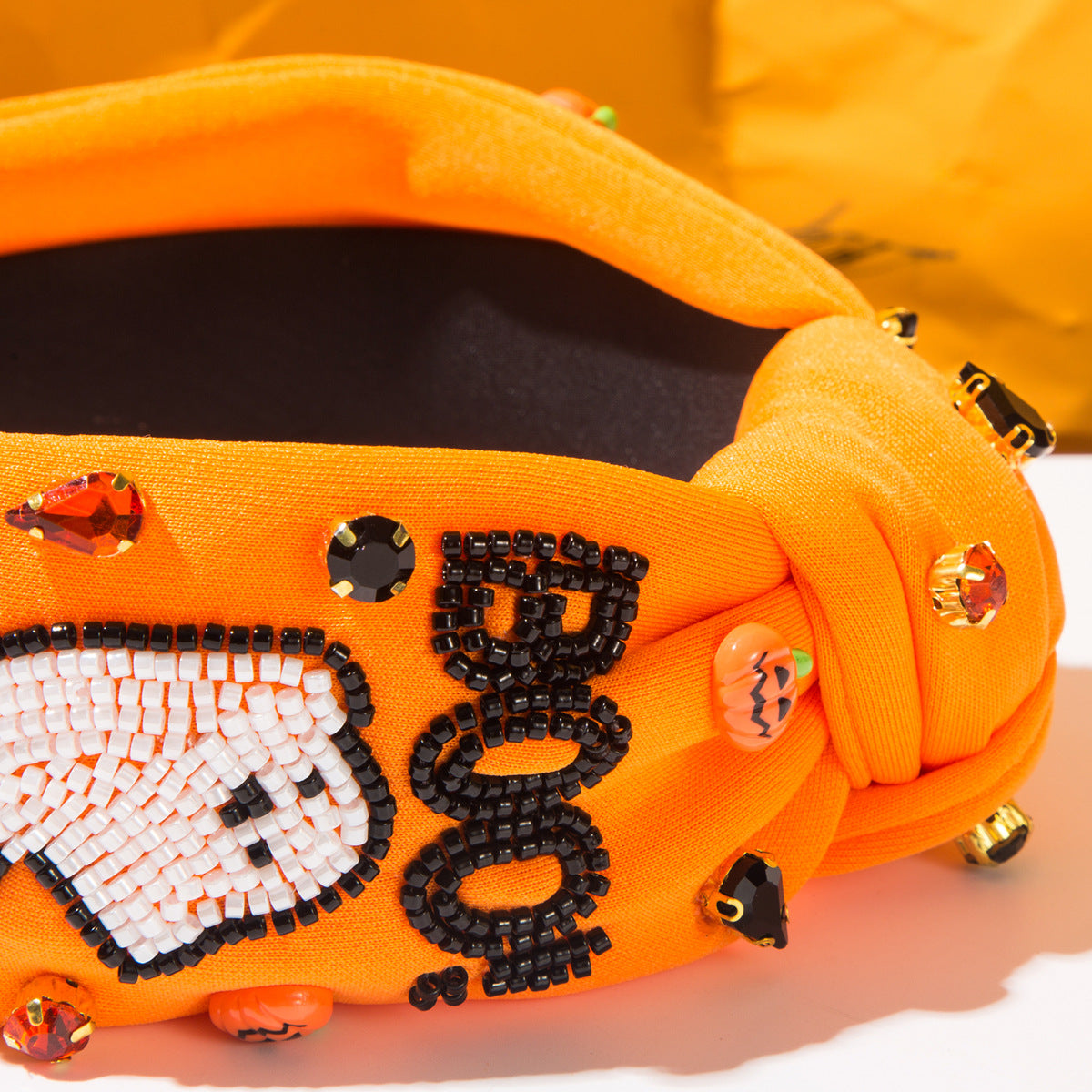 Diamond-encrusted BOO Ghost Pumpkin Headband