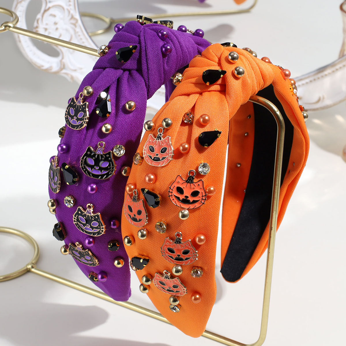 Halloween Cat & Pumpkin Charm Headbands