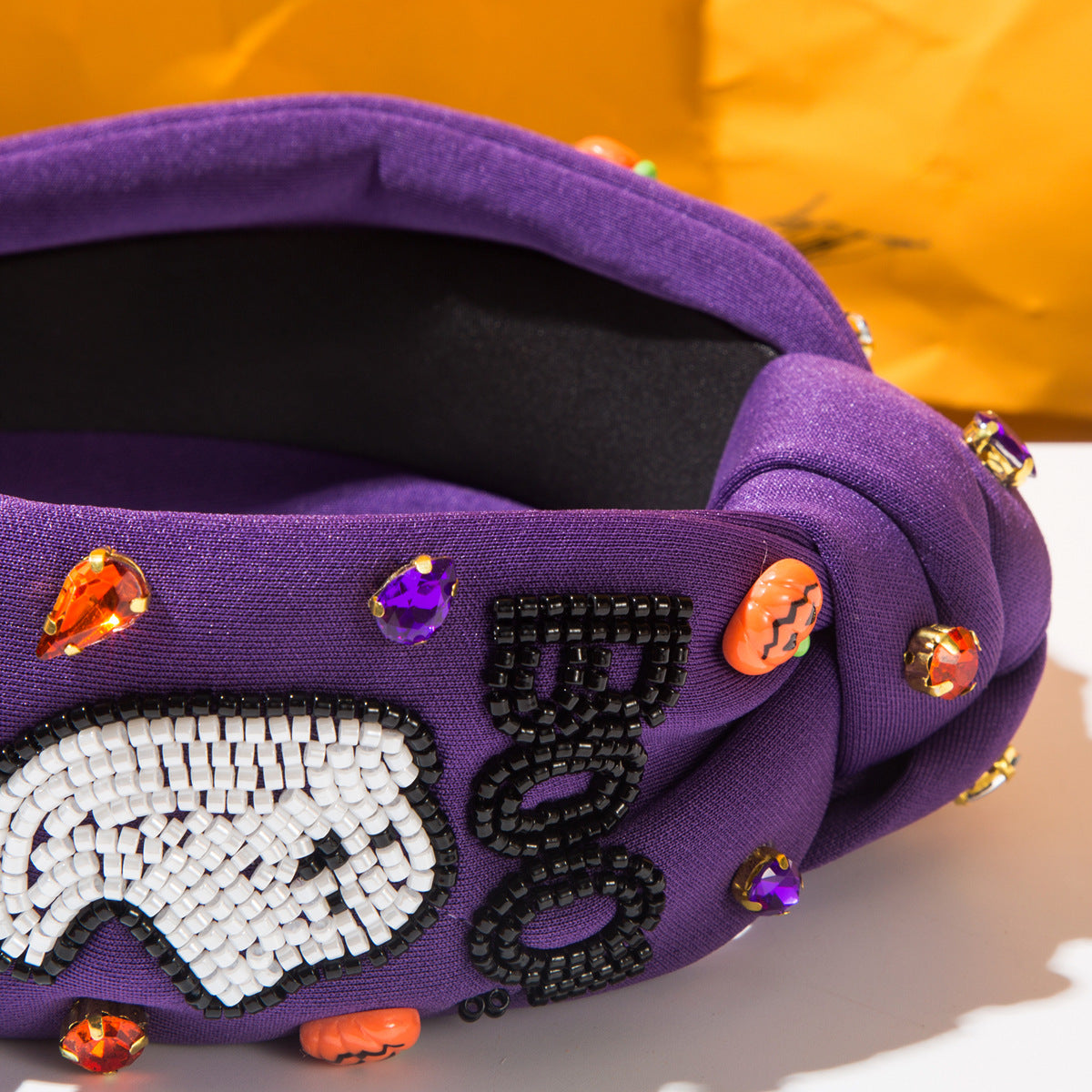 Diamond-encrusted BOO Ghost Pumpkin Headband