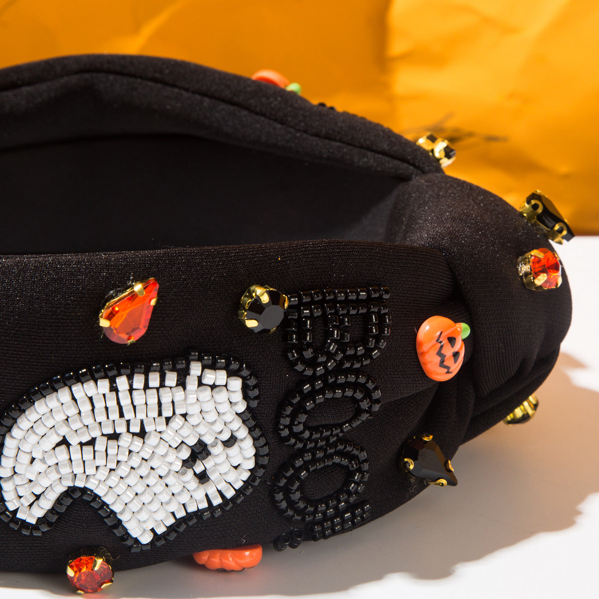 Diamond-encrusted BOO Ghost Pumpkin Headband