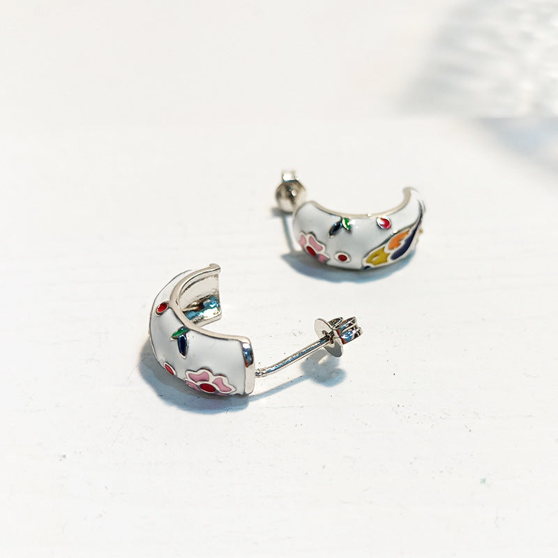 Enamel Flower and Bird Earrings