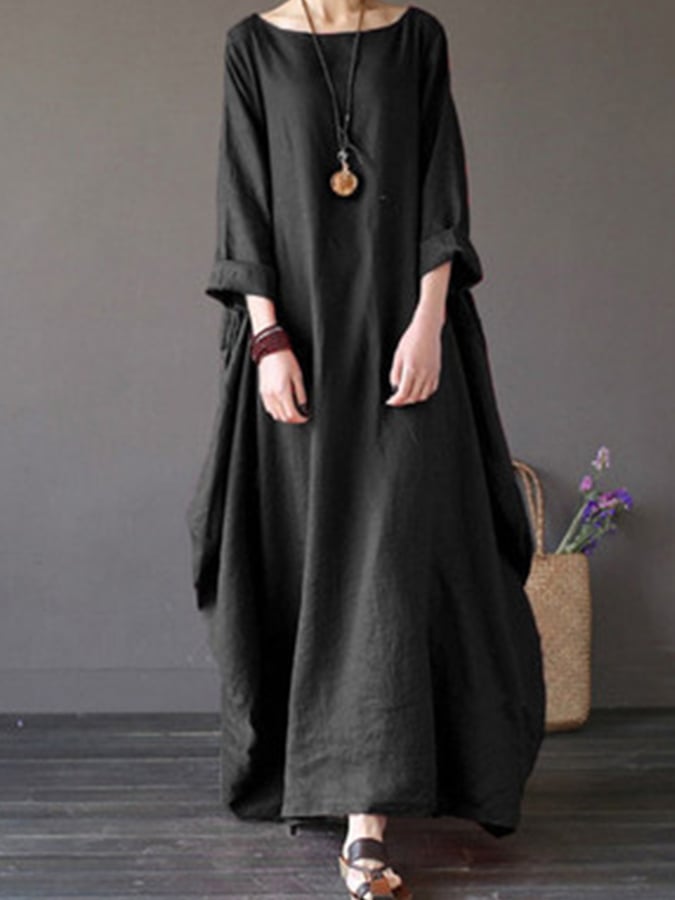 Robe ample grande taille en coton et lin pour femme