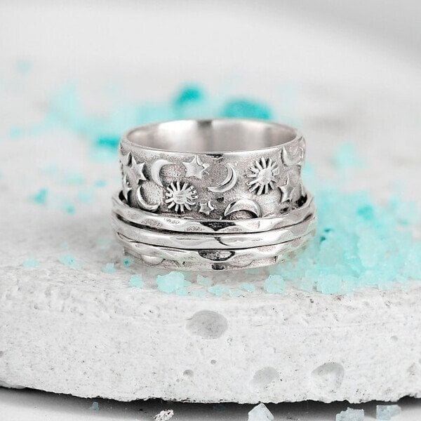 🔥Dernier jour -49% de réduction🎁 Bague Spinner Star Moon Sun🌌