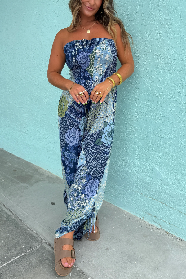 Dreaming of Us Strapless Jumpsuit Blue