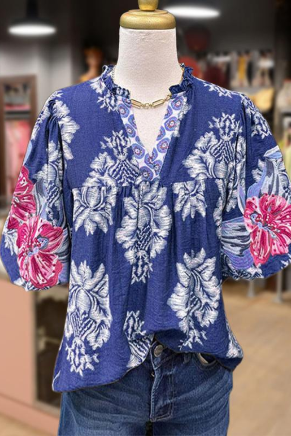 Printed V-Neck Top