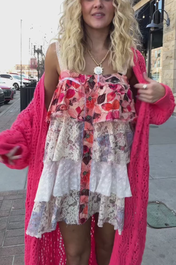 Strap-print Ruffled Dress
