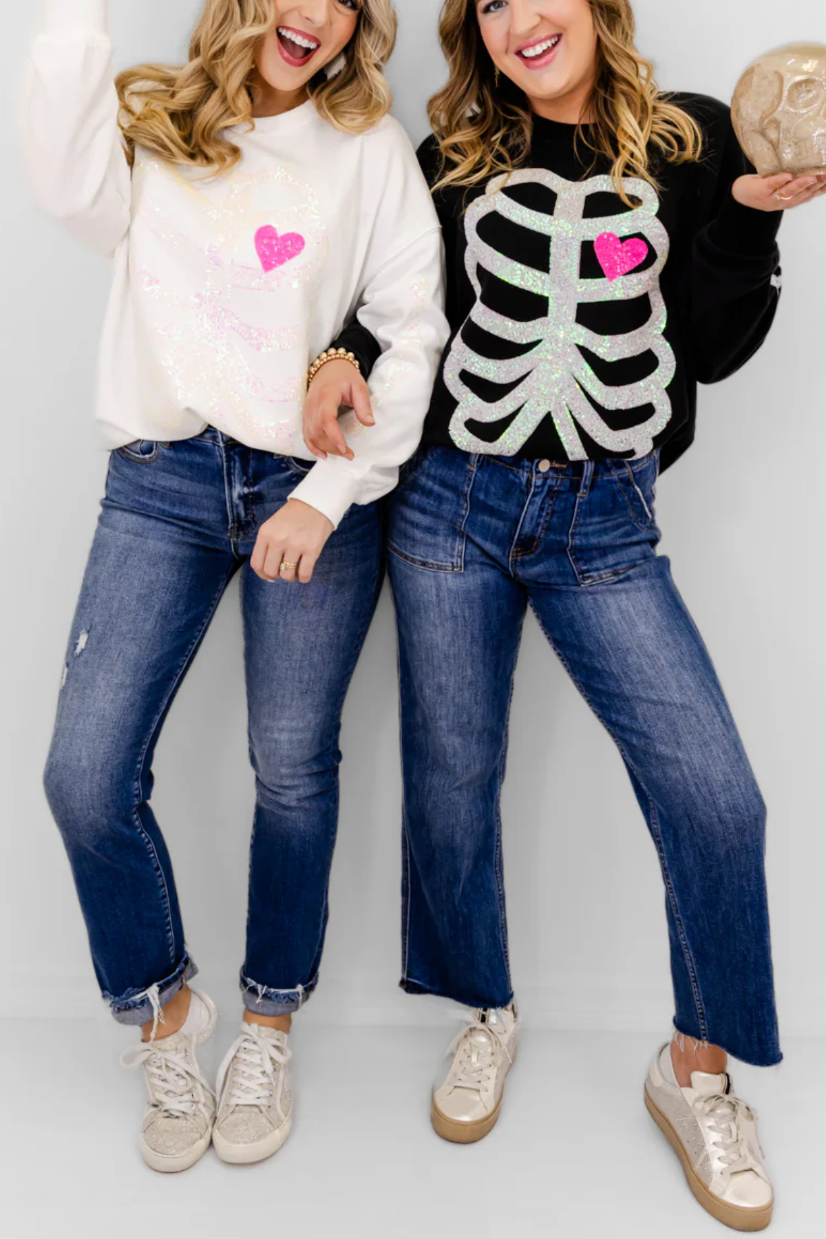 Skeleton Sequin Embellished Sweatshirt