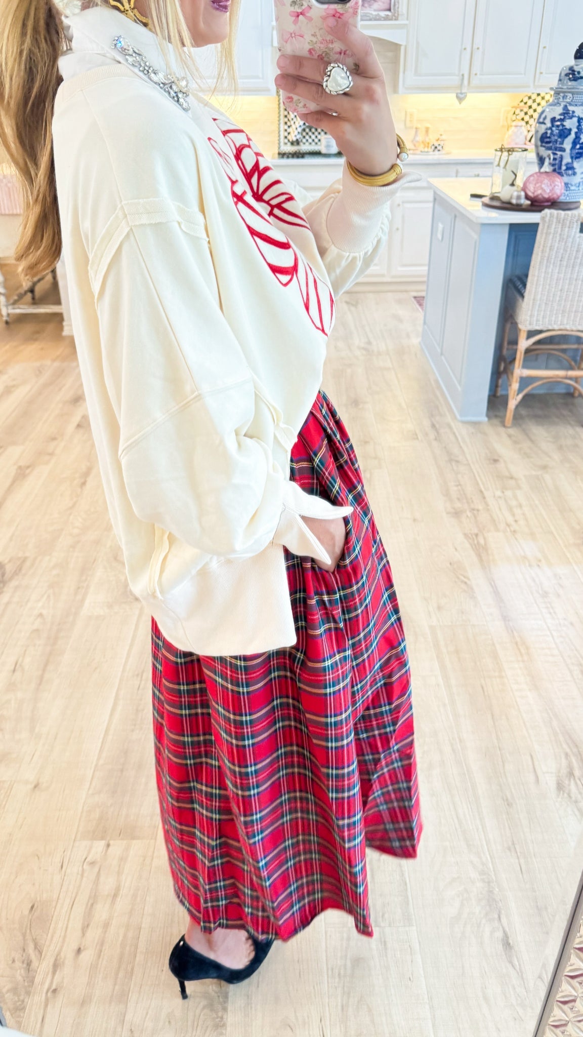 Ivory and Red Candy Cane Bow Sweatshirt