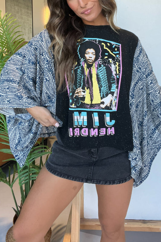 Vintage Graphic Tee with Batwing Sleeve