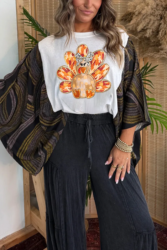 Thanksgiving Cartoon Turkey Print T-Shirt (No  Patch)