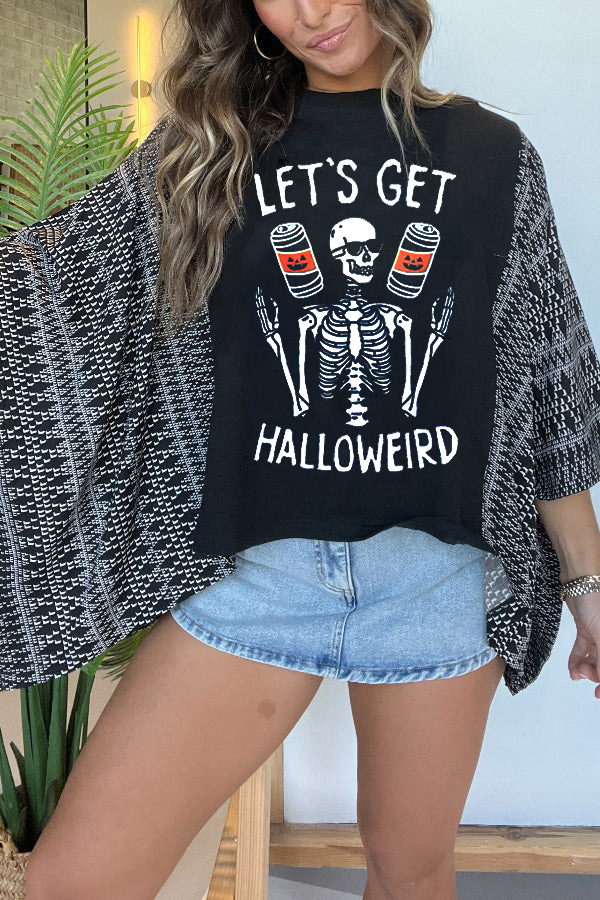 Halloween Fun Skull Half-Print T-Shirt (No Back Pocket)