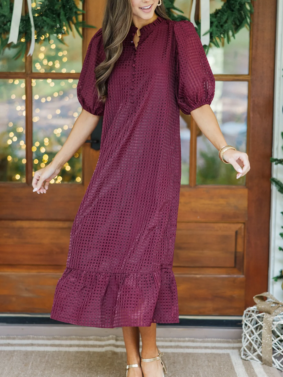 Robe mi-longue texturée bordeaux clair