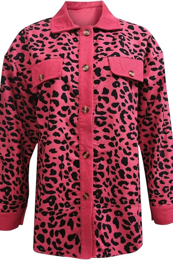 Long Sleeve Leopard Print Top with Contrasting Wavy Trim in Leopard