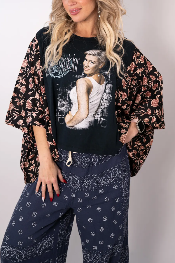 Carrie Pickler Printed Bat Sleeve T-Shirt (with Back Pocket)