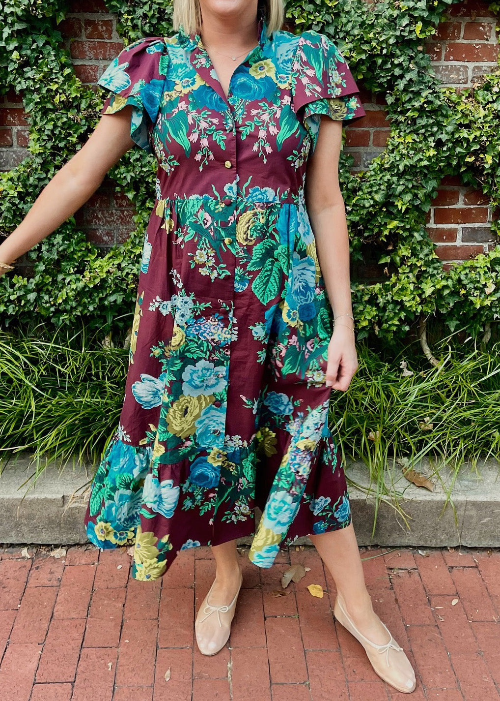 Robe Alice fleurie verdoyante Oxblood