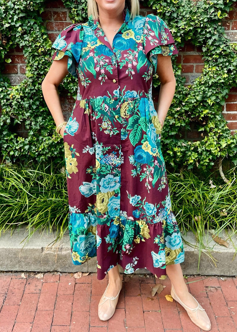 Robe Alice fleurie verdoyante Oxblood