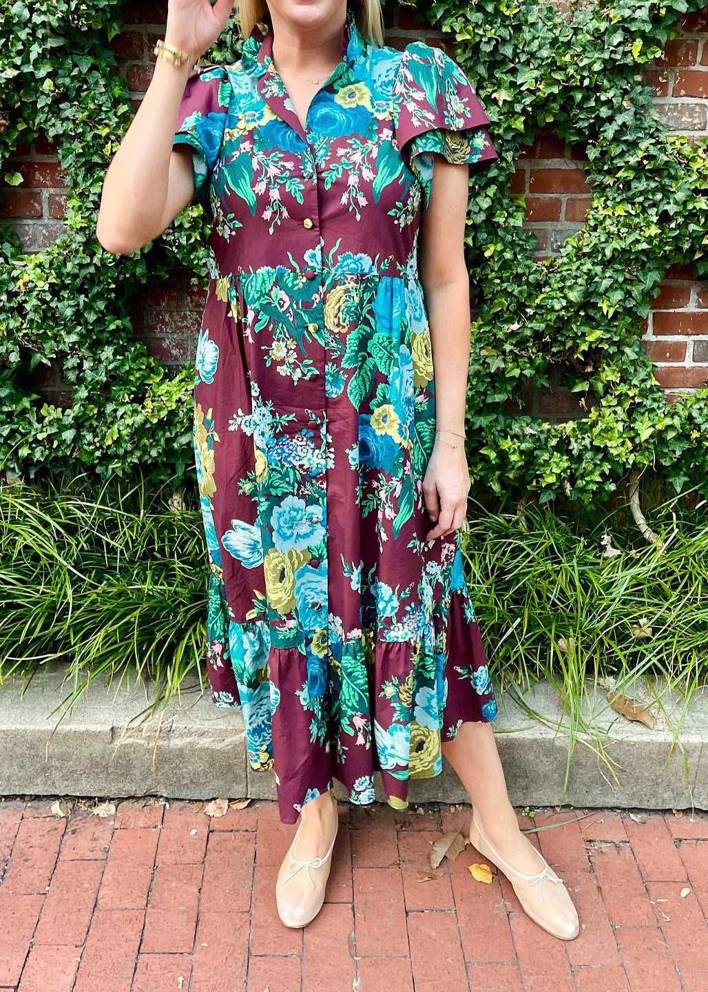 Robe Alice fleurie verdoyante Oxblood