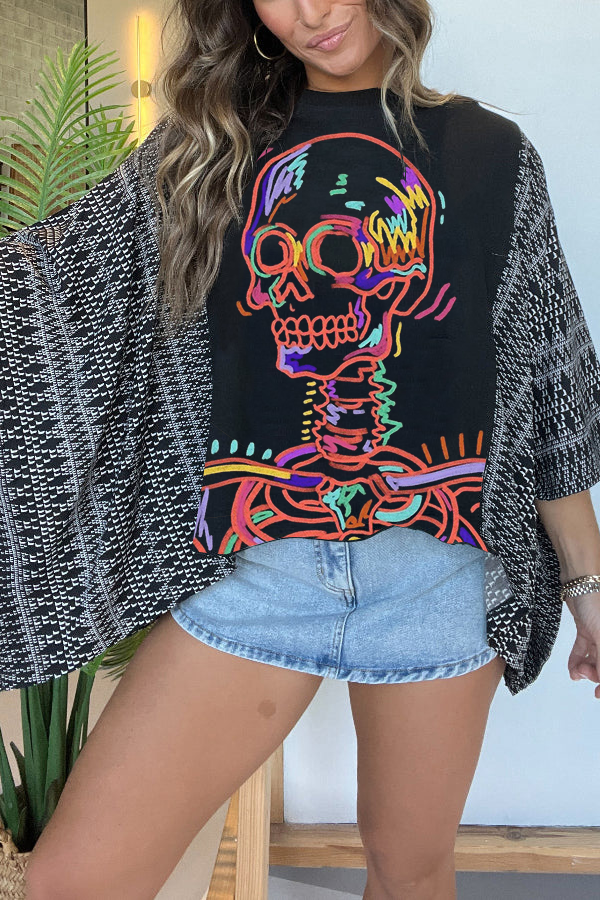 Halloween Fun Line Skull Print T-shirt (no Back Pocket)