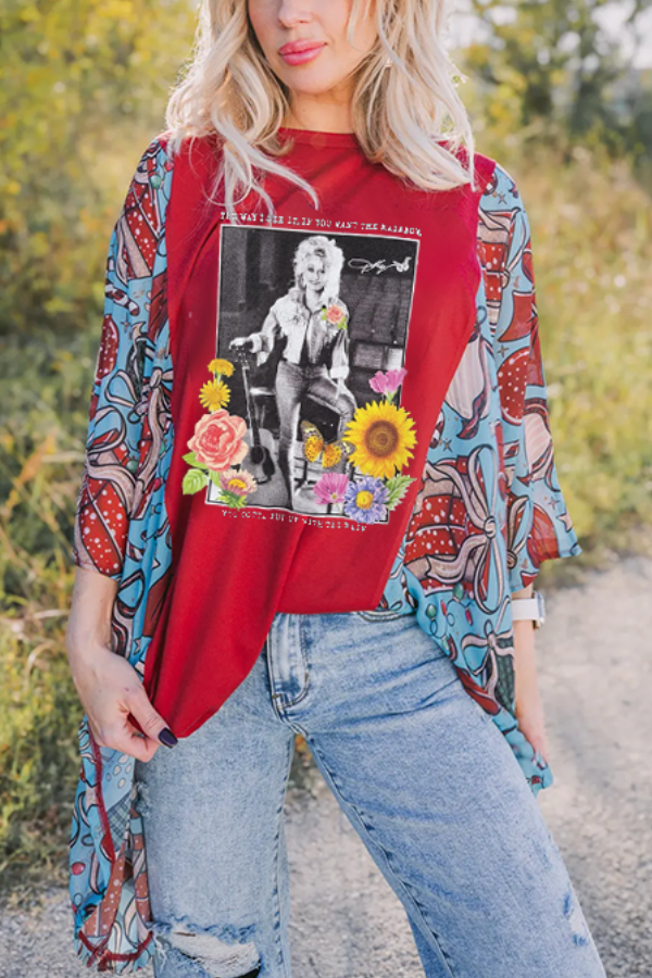 Printed Bat-Sleeve T-Shirt (No Back Pocket)