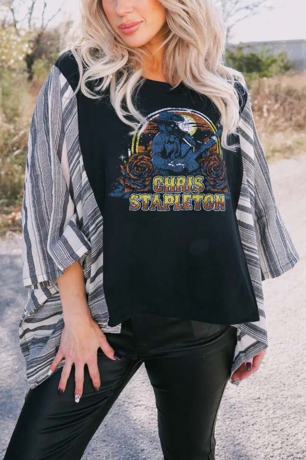 Printed Bat-Sleeve T-Shirt (with Back Pocket)