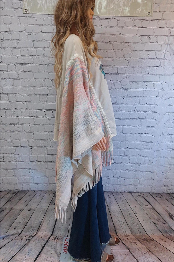 Kantha Rock Printed Bat Sleeve Tassel Top