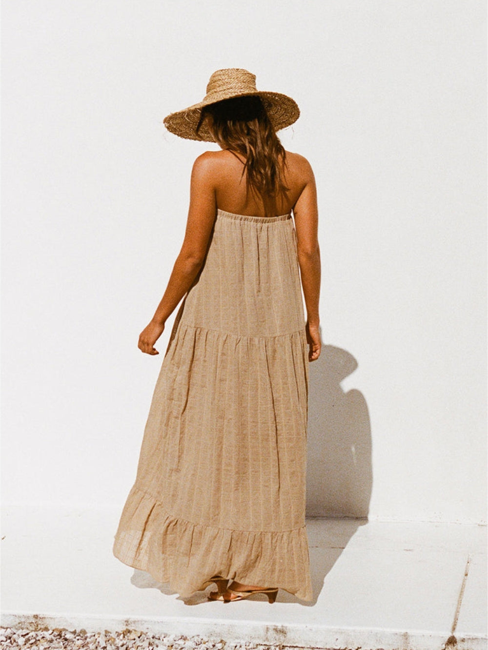 Robe drapée à cordon de serrage style vacances