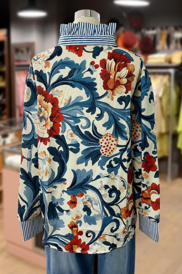 Small Stand-collar Printed Top