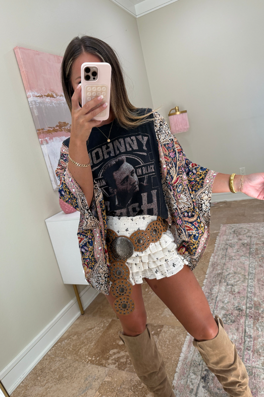 Johnny Cash Mix & Match Tee Black Floral