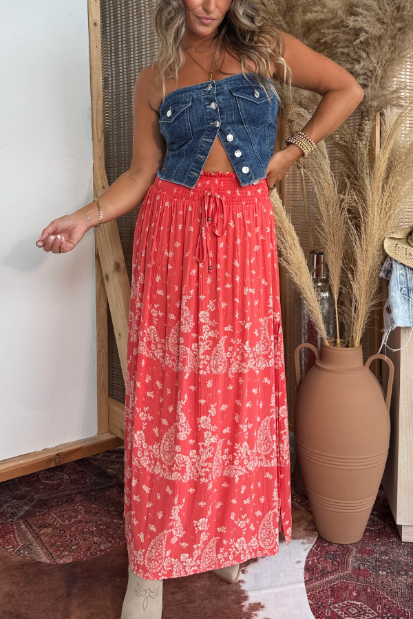Lone Star Paisley Maxi Skirt Red