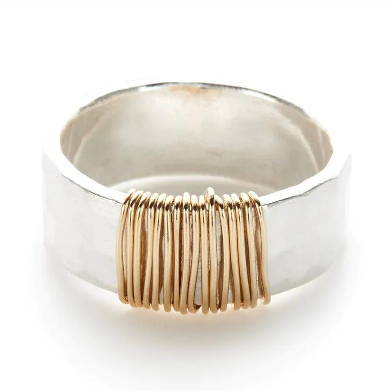 Bague en argent avec fils dorés vintage