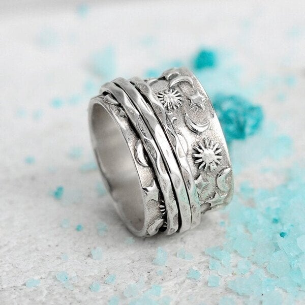 🔥Dernier jour -49% de réduction🎁 Bague Spinner Star Moon Sun🌌