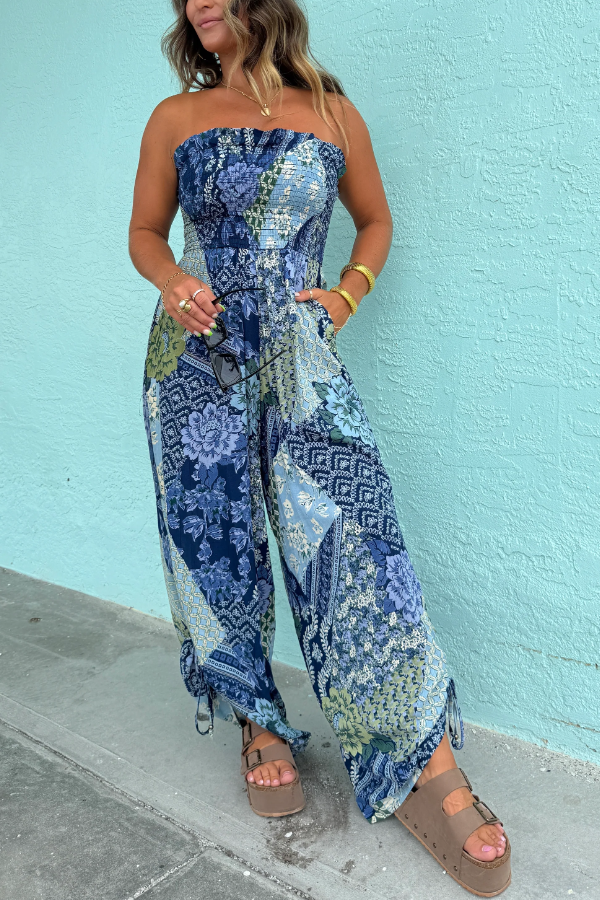 Dreaming of Us Strapless Jumpsuit Blue
